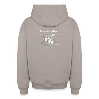 Klassisches Trommeldiagramm - Oversized Heavyweight Unisex Zip Hoodie - Taupe - Hinten - AI Model Male 178 light (178cm)