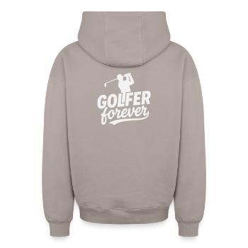Motif du logo Golfer Forever - Sweat à capuche unisexe zippé oversize épais SPREAD - taupe - Dos - AI Model Male 178 light (178cm)