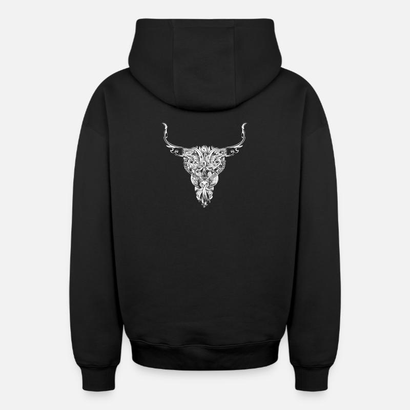Tête de taureau - Blanc - - Sweat à capuche unisexe zippé oversize épais SPREAD - noir
