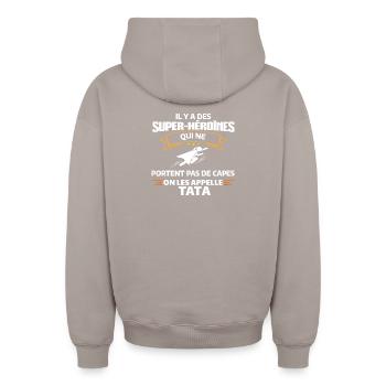 Super-Héroïne TATA Mode - Sweat à capuche unisexe zippé oversize épais SPREAD - taupe - Dos - AI Model Male 178 light (178cm)