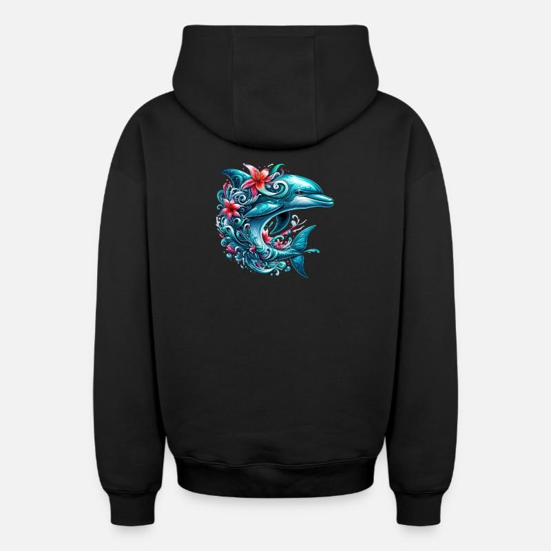 Dauphin - Sweat à capuche unisexe zippé oversize épais SPREAD - noir