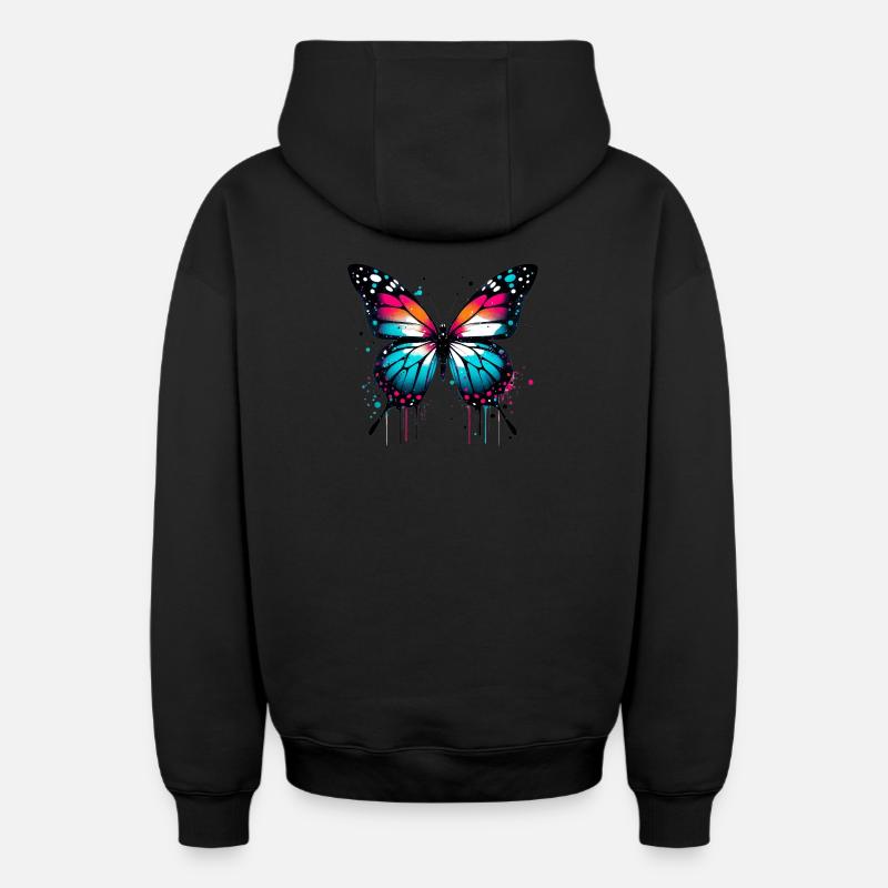 Papillon - Sweat à capuche unisexe zippé oversize épais SPREAD - noir