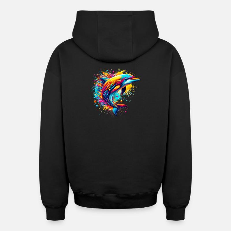 Dauphin - Sweat à capuche unisexe zippé oversize épais SPREAD - noir