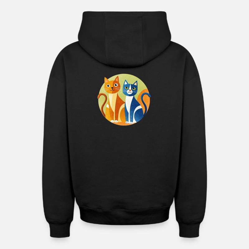Circle Cats Duo - Sweat à capuche unisexe zippé oversize épais SPREAD - noir