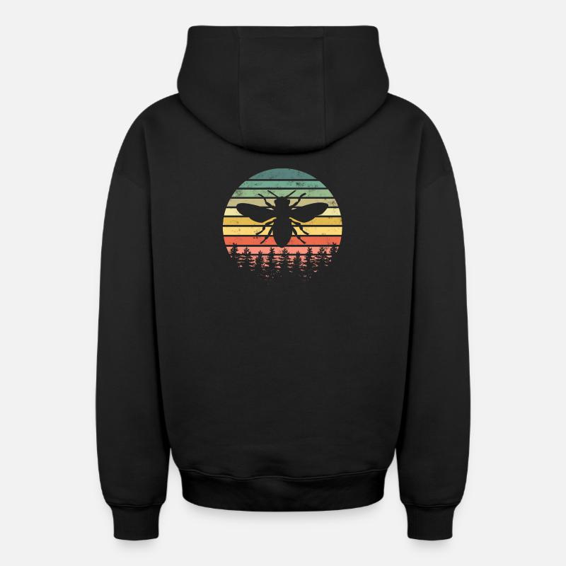 Abeilles - Sweat à capuche unisexe zippé oversize épais SPREAD - noir