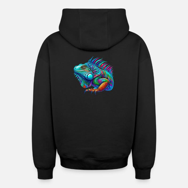 Iguane - Sweat à capuche unisexe zippé oversize épais SPREAD - noir