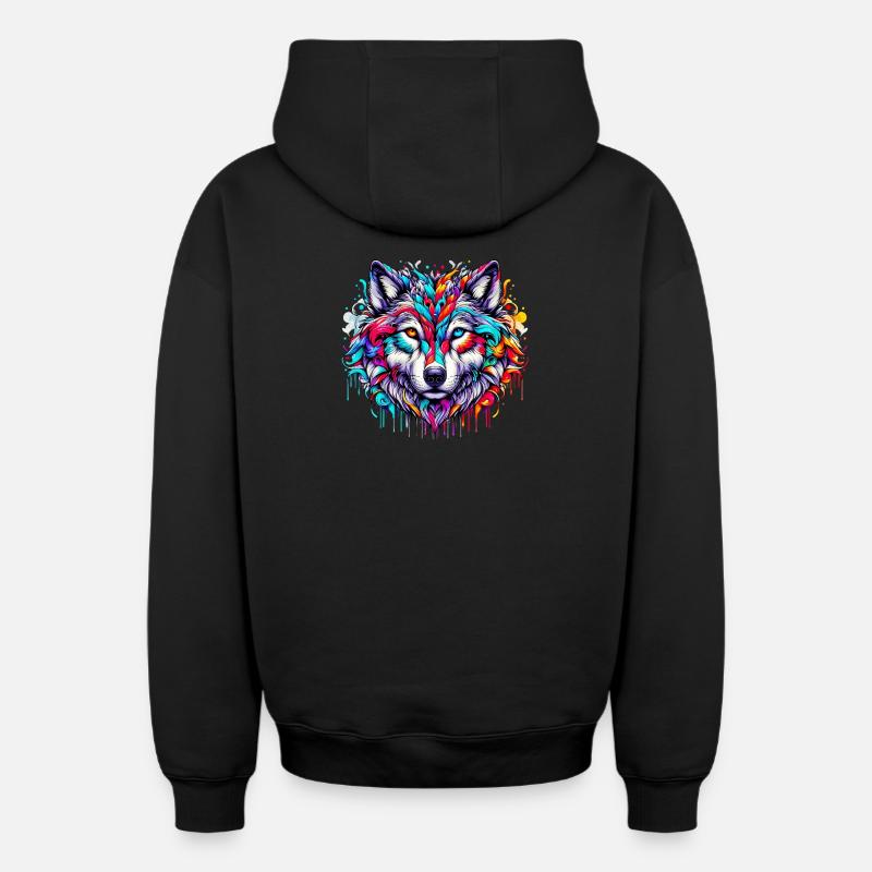 Loup - Sweat à capuche unisexe zippé oversize épais SPREAD - noir
