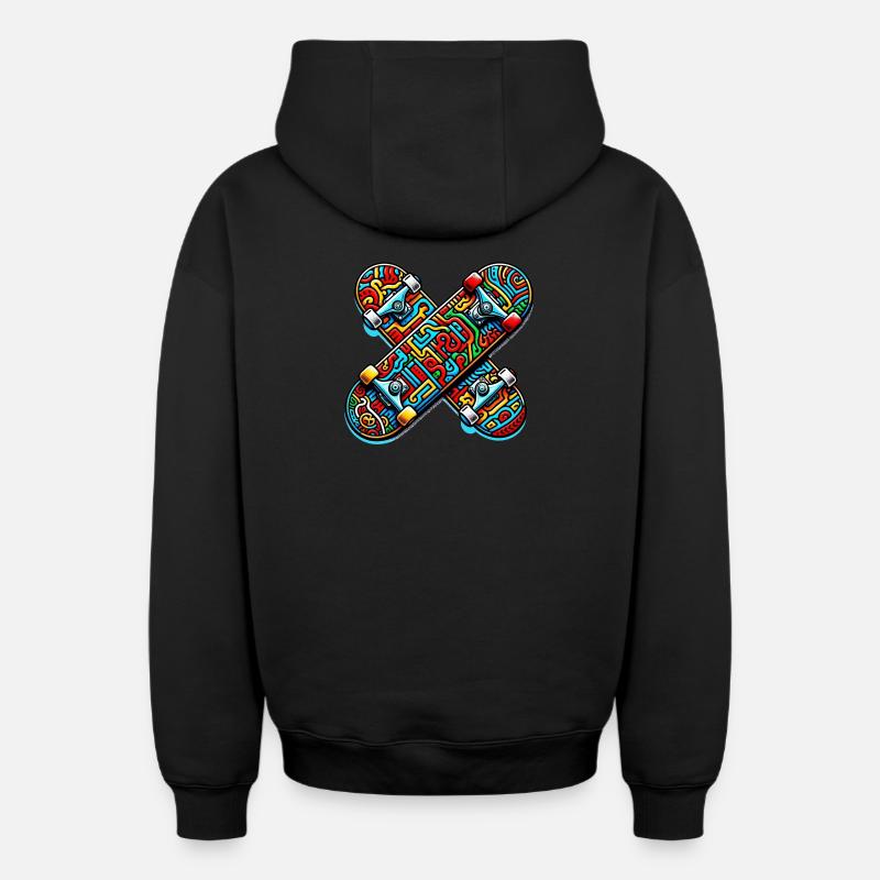 Skateboard - Sweat à capuche unisexe zippé oversize épais SPREAD - noir
