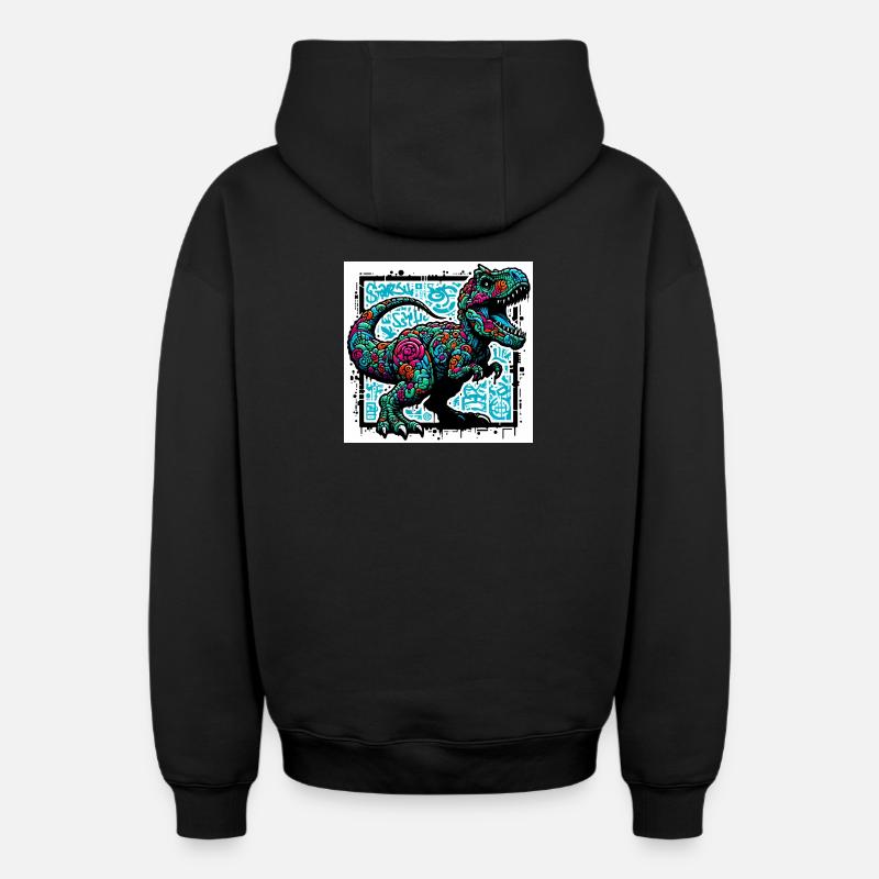 dinosaure - Sweat à capuche unisexe zippé oversize épais SPREAD - noir