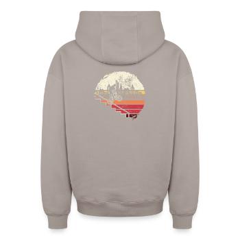 Monocycle Urban Skyline Glow - Sweat à capuche unisexe zippé oversize épais SPREAD - taupe - Dos - AI Model Male 178 light (178cm)