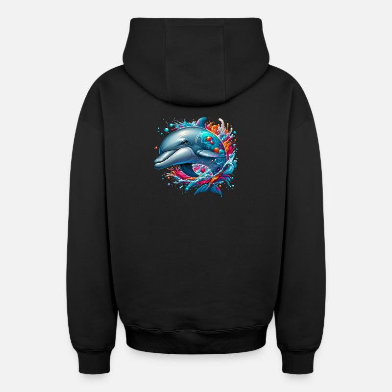Dauphin - Sweat à capuche unisexe zippé oversize épais SPREAD - noir