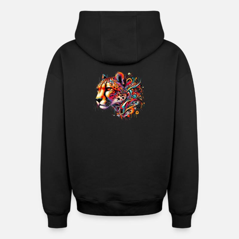 Guépard - Sweat à capuche unisexe zippé oversize épais SPREAD - noir