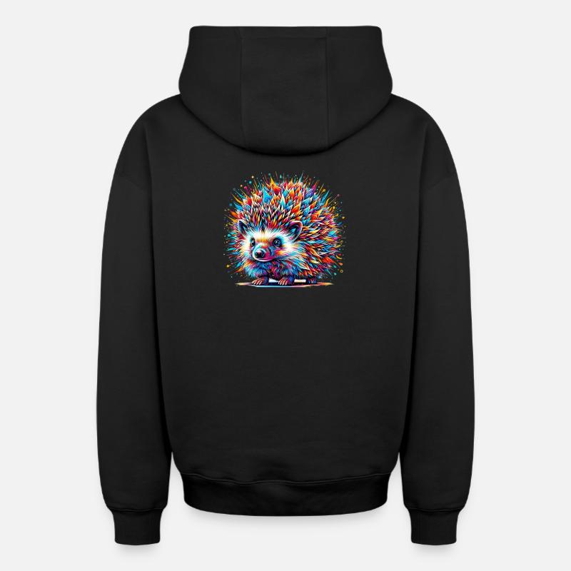 Hérisson - Sweat à capuche unisexe zippé oversize épais SPREAD - noir
