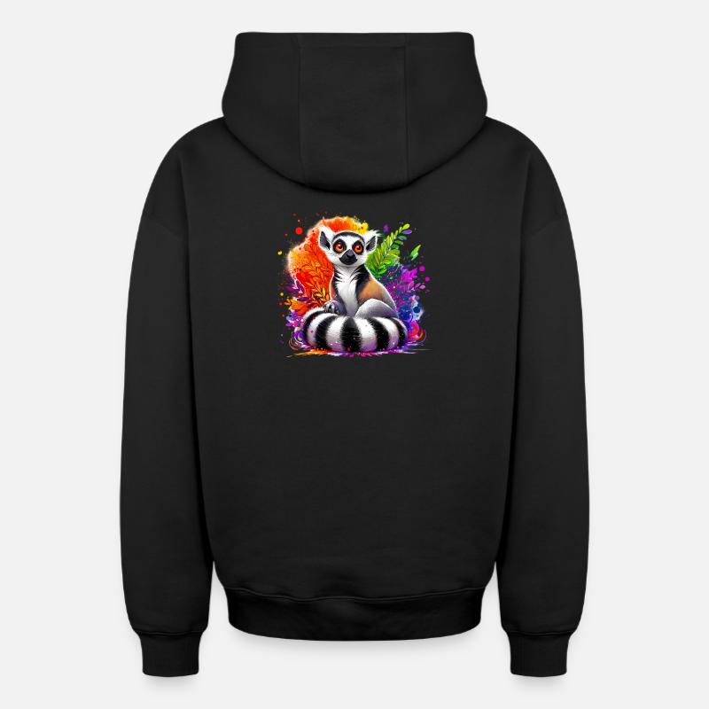 Lémurien - Sweat à capuche unisexe zippé oversize épais SPREAD - noir