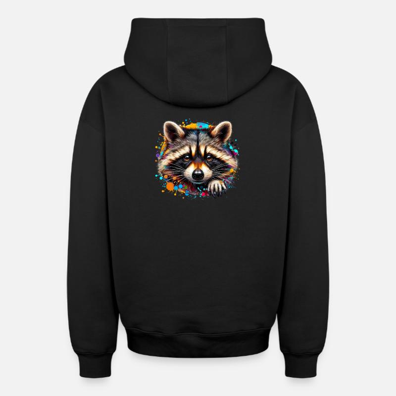 Raton laveur - Sweat à capuche unisexe zippé oversize épais SPREAD - noir