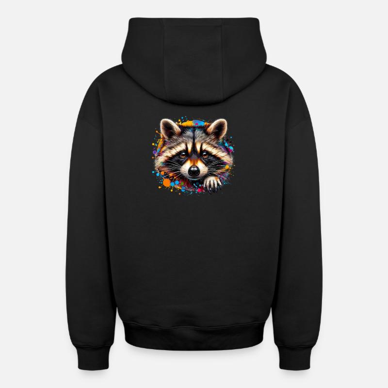 Raton laveur - Sweat à capuche unisexe zippé oversize épais SPREAD - noir