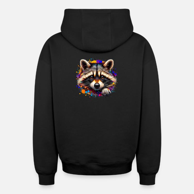 Raton laveur - Sweat à capuche unisexe zippé oversize épais SPREAD - noir