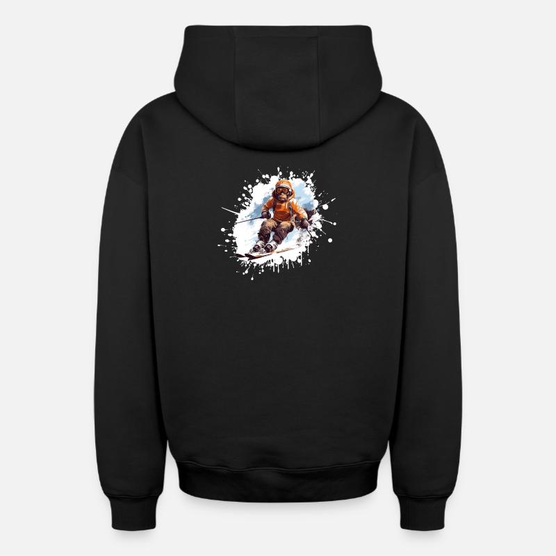 Monkey Ski Skiing - Sweat à capuche unisexe zippé oversize épais SPREAD - noir