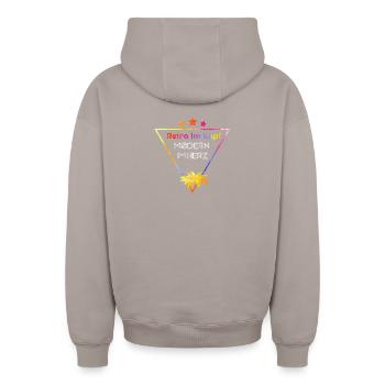 Rétro dans la tête, moderne dans le cœur - Sweat à capuche unisexe zippé oversize épais SPREAD - taupe - Dos - AI Model Male 178 light (178cm)