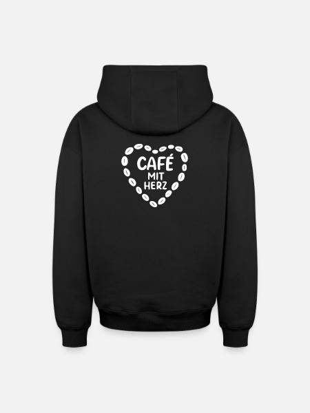 Café mit Herz Kaffeekunst - Oversized Heavyweight Unisex Zip Hoodie - Schwarz