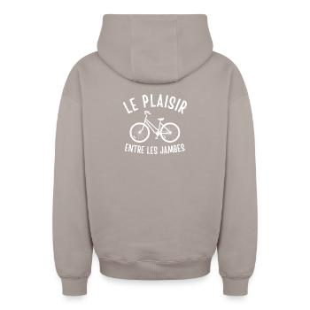 cyclisme, cycliste, bicyclette, vélo - Sweat à capuche unisexe zippé oversize épais SPREAD - taupe - Dos - AI Model Male 178 light (178cm)