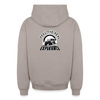 Experience Defender outdoor explore - Oversized Heavyweight Unisex Zip Hoodie - Taupe - Hinten - AI Model Male 178 light (178cm)