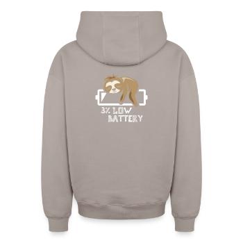 paresseux batterie vide drôles animaux bande dessinée dessin animé - Sweat à capuche unisexe zippé oversize épais SPREAD - taupe - Dos - AI Model Male 178 light (178cm)