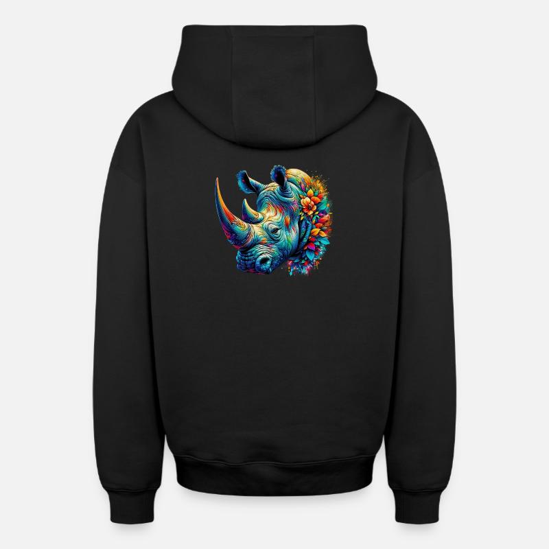 Rhinocéros - Sweat à capuche unisexe zippé oversize épais SPREAD - noir