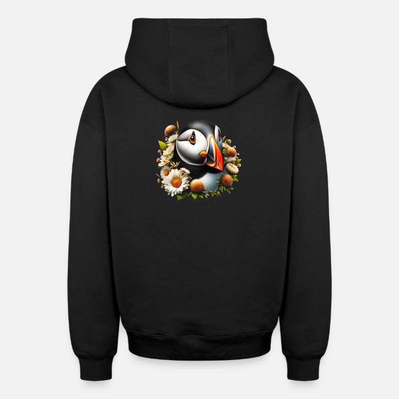Macareux - Sweat à capuche unisexe zippé oversize épais SPREAD - noir