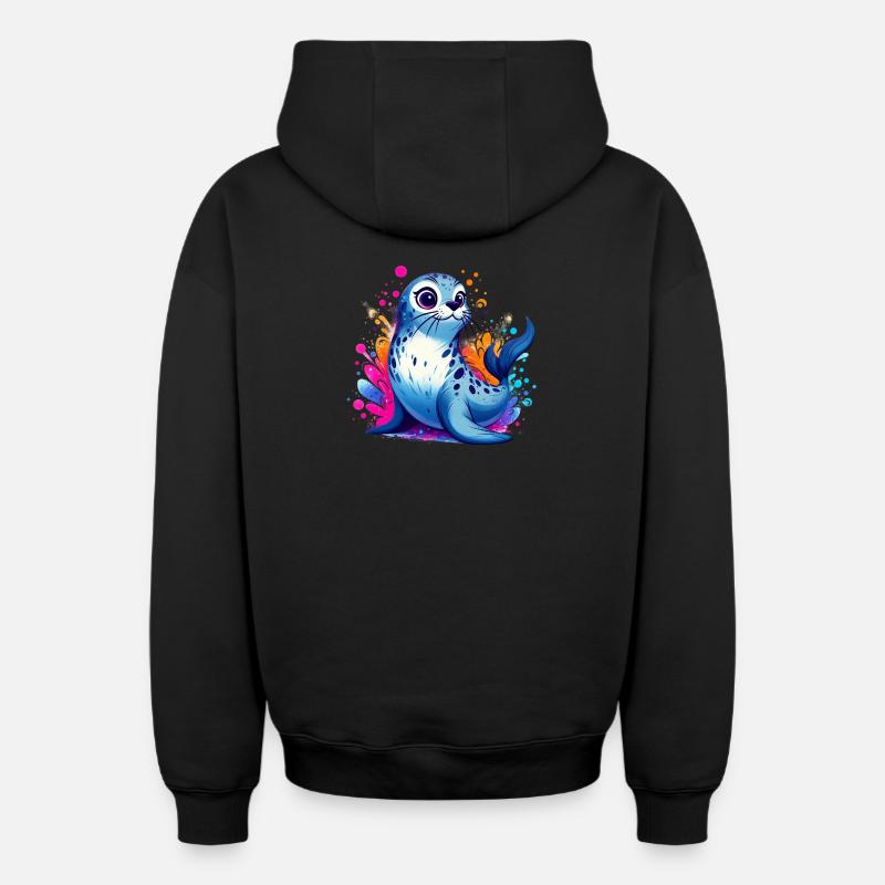 Phoque - Sweat à capuche unisexe zippé oversize épais SPREAD - noir
