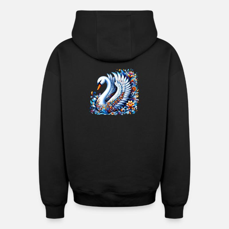 Cygne - Sweat à capuche unisexe zippé oversize épais SPREAD - noir