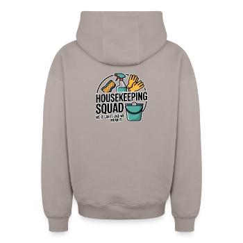 Lustiges Putzen Design - Oversized Heavyweight Unisex Zip Hoodie - Taupe - Hinten - AI Model Male 178 light (178cm)