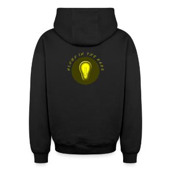 leuchtet im Dunkeln electro Strom Problem - Oversized Heavyweight Unisex Zip Hoodie - Schwarz - Hinten - AI Model Male 185 dark (185cm)