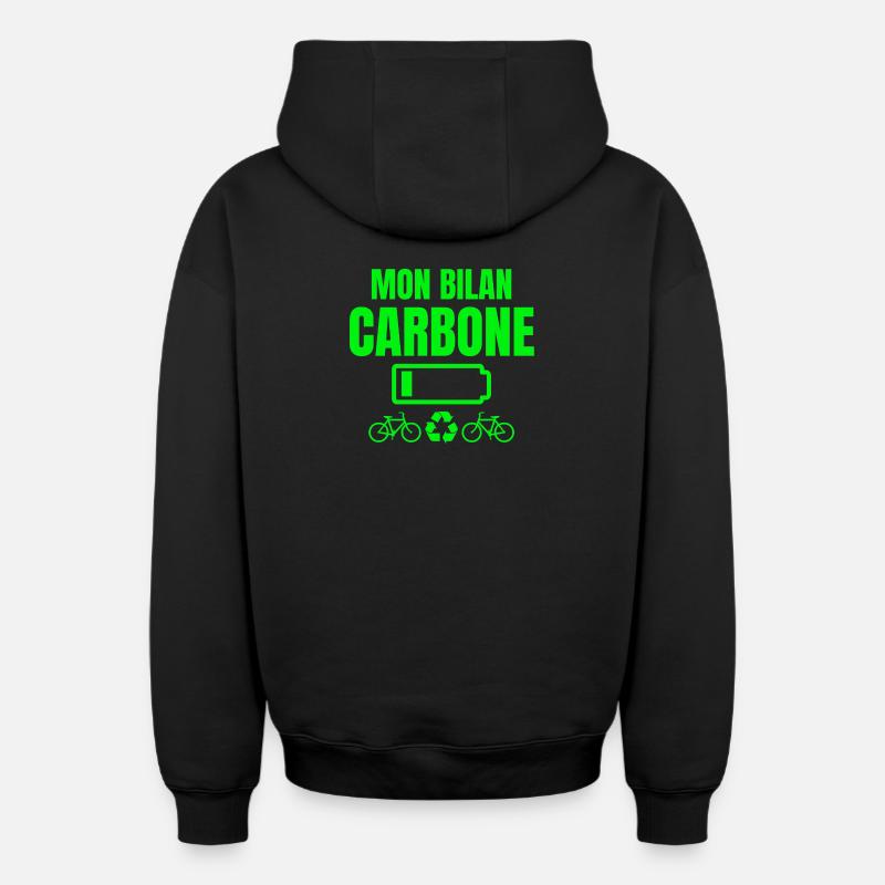 bilan carbone, écologie, écologiste - Sweat à capuche unisexe zippé oversize épais SPREAD - noir