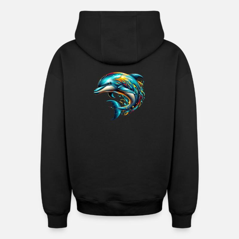 Dauphin - Sweat à capuche unisexe zippé oversize épais SPREAD - noir