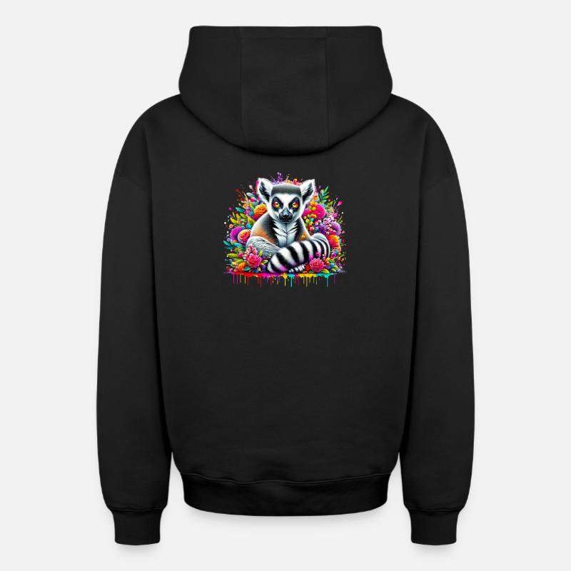 Lémurien - Sweat à capuche unisexe zippé oversize épais SPREAD - noir