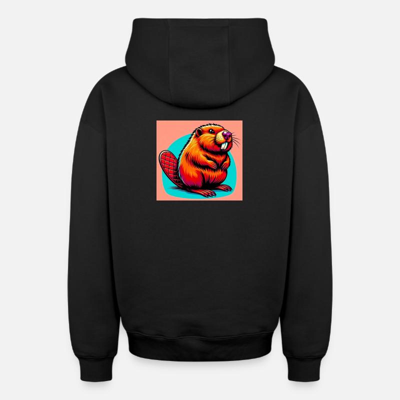 castor - Sweat à capuche unisexe zippé oversize épais SPREAD - noir