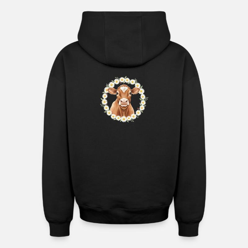 Vache brune - Sweat à capuche unisexe zippé oversize épais SPREAD - noir
