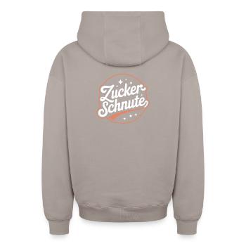 Museau sucré Dent sucrée Chocolat Sucre Museau - Sweat à capuche unisexe zippé oversize épais SPREAD - taupe - Dos - AI Model Male 178 light (178cm)