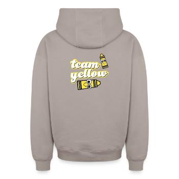 Team Yellow Crayons with Face - Oversized Heavyweight Unisex Zip Hoodie - taupe - Back - AI Model Male 178 light (178cm)