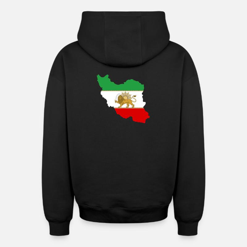 Drapeau iran Lion et Soleil - شیر خورشید پرچم - Sweat à capuche unisexe zippé oversize épais SPREAD - noir
