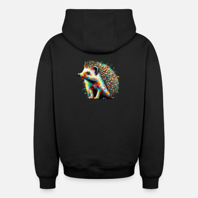 Hérisson - Sweat à capuche unisexe zippé oversize épais SPREAD - noir