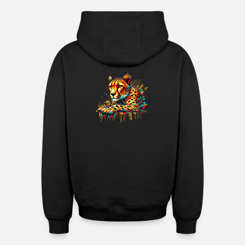 Guépard - Sweat à capuche unisexe zippé oversize épais SPREAD - noir