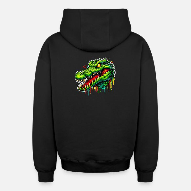 Crocodile - Sweat à capuche unisexe zippé oversize épais SPREAD - noir