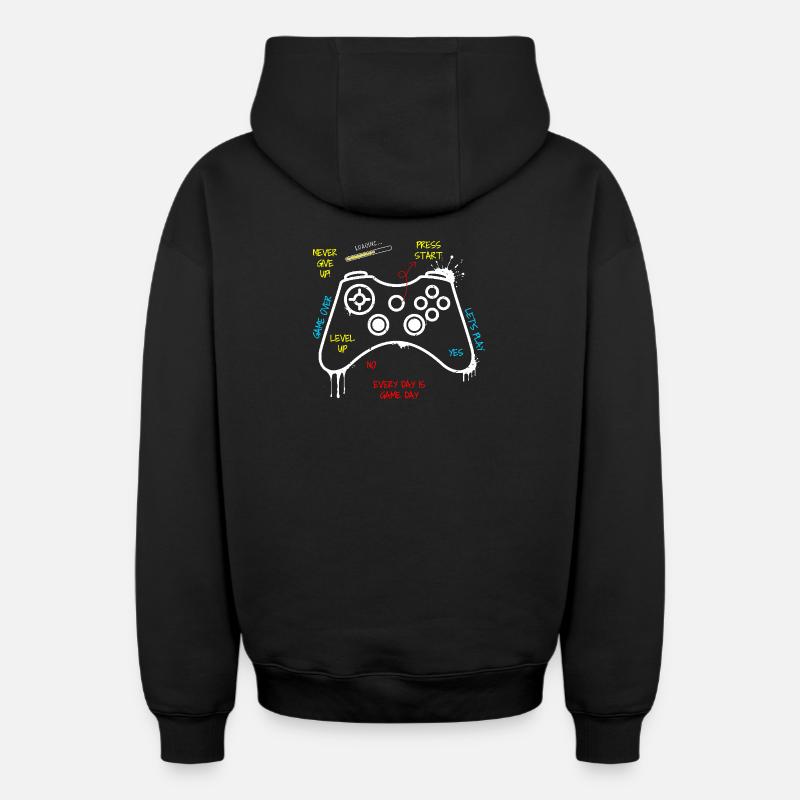 Gamer Controller Graffiti - Sweat à capuche unisexe zippé oversize épais SPREAD - noir