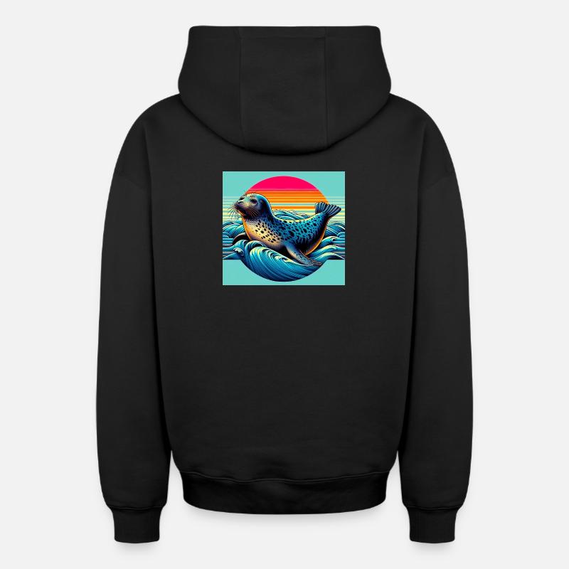 Phoque - Sweat à capuche unisexe zippé oversize épais SPREAD - noir