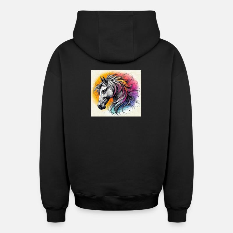 cheval - Sweat à capuche unisexe zippé oversize épais SPREAD - noir