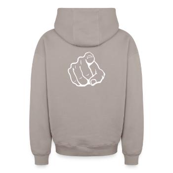 Index Finger Silhouette - Oversized Heavyweight Unisex Zip Hoodie - taupe - Back - AI Model Male 178 light (178cm)
