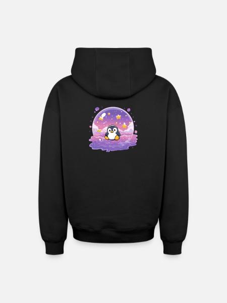 Pinguin im Sternensiegel - Oversized Heavyweight Unisex Zip Hoodie - Schwarz