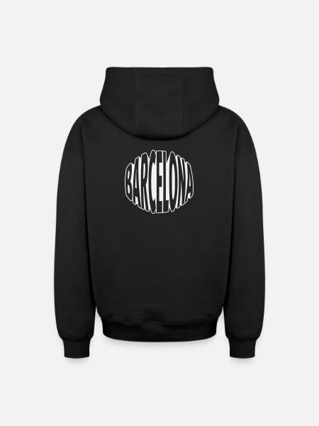 Lettrage ovale de Barcelone - Sweat à capuche unisexe zippé oversize épais SPREAD - noir